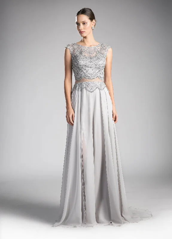 Wedding guest dresses with empire waists for a flattering silhouette -Long Mock Two-Piece Cap Sleeve Dress by Cinderella Divine CD0113 Wedding guest dresses with empire waists for a flattering silhouette -Long Mock Two-Piece Cap Sleeve Dress by Cinderella Divine CD0113