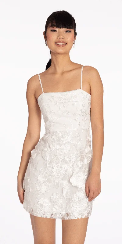 Graduation dresses for smaller frames with slimming cuts -3 D Floral Tulle Embroidered Foldover Sheath Dress
