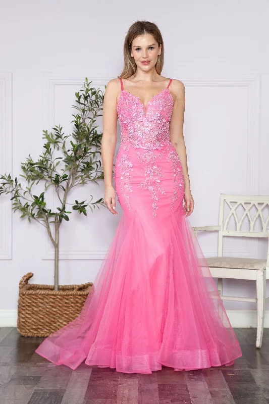 cocktail dresses with satin belts for waist definition --Floral Applique Sleeveless Mermaid Dress by Poly USA 9374 cocktail dresses with satin belts for waist definition --Floral Applique Sleeveless Mermaid Dress by Poly USA 9374