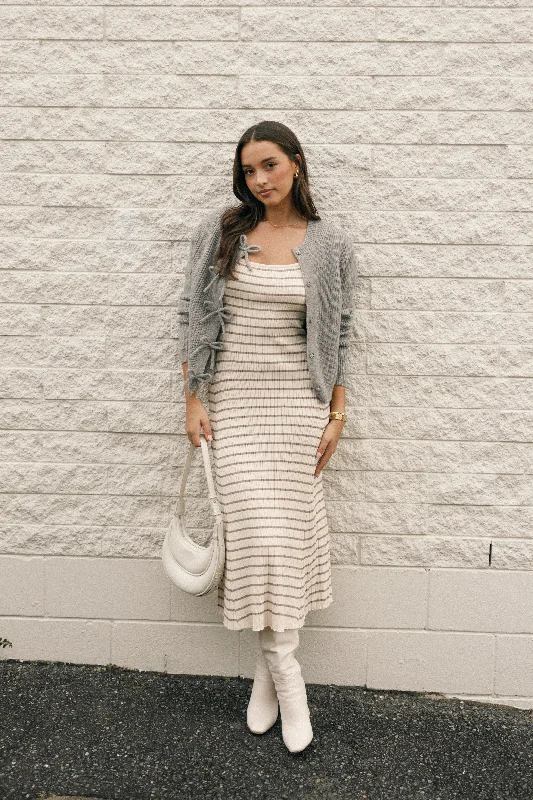 Breezy spring dresses for warm weather vacations -Henry Striped Dress - Cream/Mocha