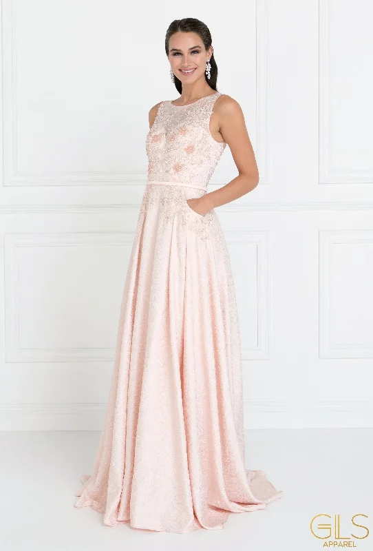 Short wedding guest dresses for a fun, playful look -Blush Long Lace Bodice Dress with Pockets by Elizabeth K GL1545 Short wedding guest dresses for a fun, playful look -Blush Long Lace Bodice Dress with Pockets by Elizabeth K GL1545