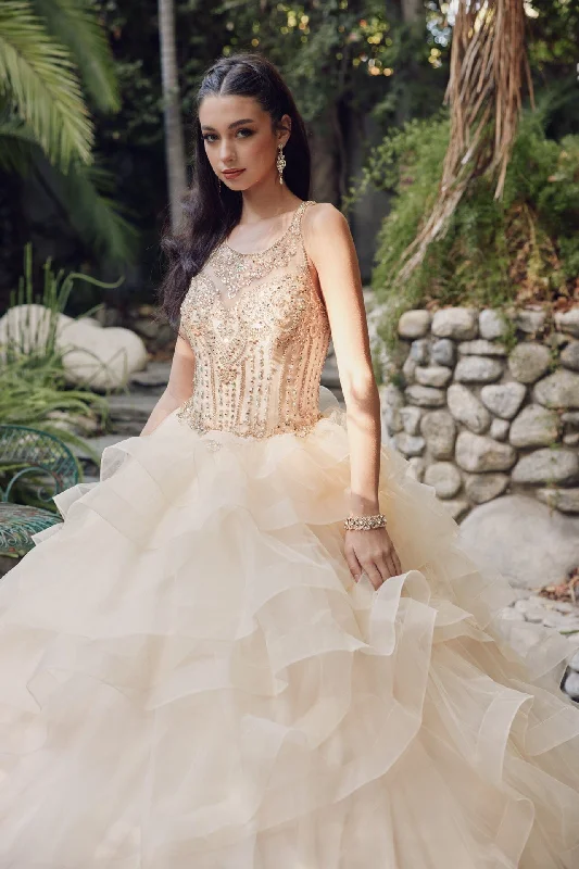 formal dresses with floral appliques for romantic looks --Ruffled Sleeveless Illusion Ball Gown by Juliet 1423 formal dresses with floral appliques for romantic looks --Ruffled Sleeveless Illusion Ball Gown by Juliet 1423