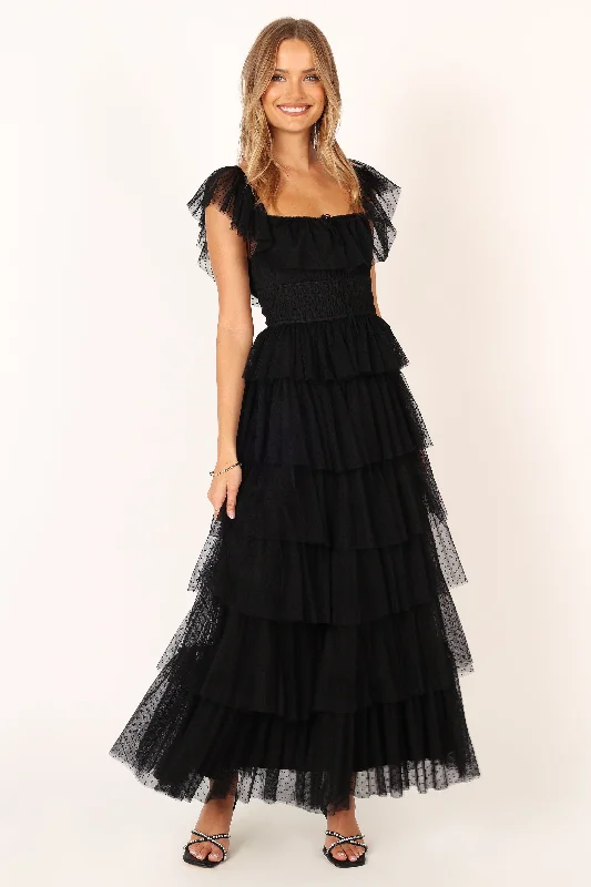 formal dresses in pastel colors for springtime events --Belle Maxi Dress - Black