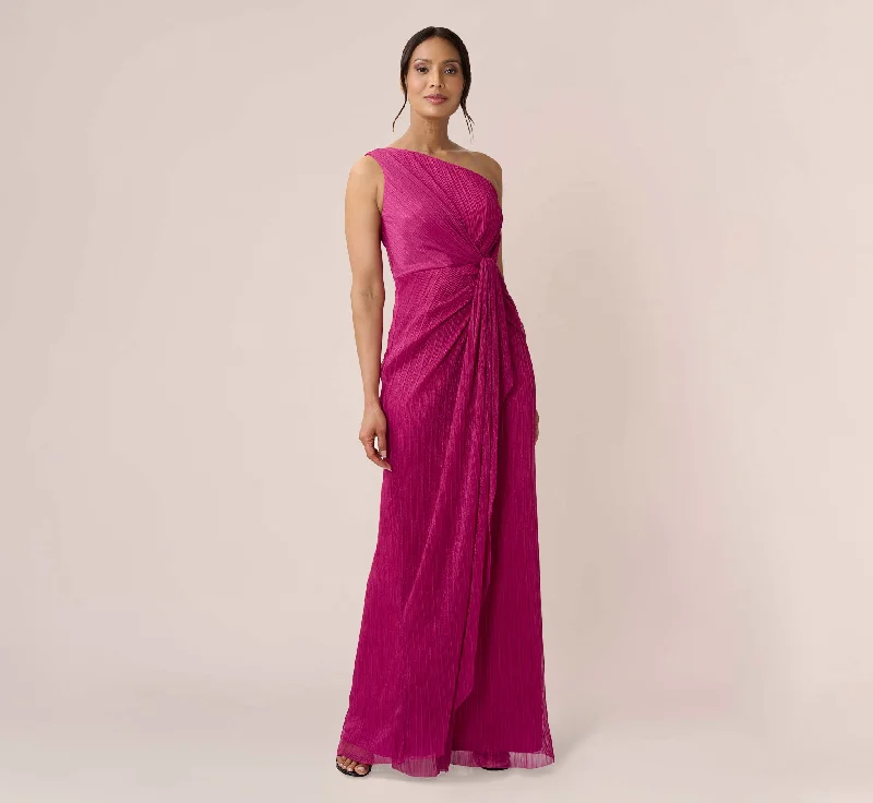 formal dresses with satin fabric for smooth finish --Stardust Pleated Draped One Shoulder Gown In Magenta formal dresses with satin fabric for smooth finish --Stardust Pleated Draped One Shoulder Gown In Magenta