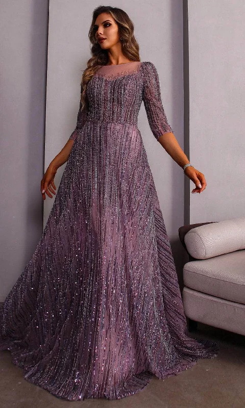Terani Couture 251M4409 - Sheer Bateau Neckline Beaded Tulle Ballgown