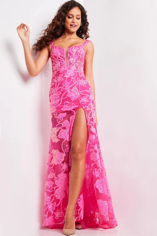 formal dresses with floral appliques for romantic looks --Sequin Print Fitted Sleeveless Slit Gown by Jovani 38462 formal dresses with floral appliques for romantic looks --Sequin Print Fitted Sleeveless Slit Gown by Jovani 38462