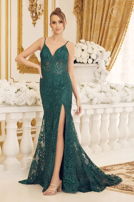 cocktail dresses with wrap fronts for flattering shapes --Embroidered Corset Mermaid Gown by Nox Anabel C1100 cocktail dresses with wrap fronts for flattering shapes --Embroidered Corset Mermaid Gown by Nox Anabel C1100