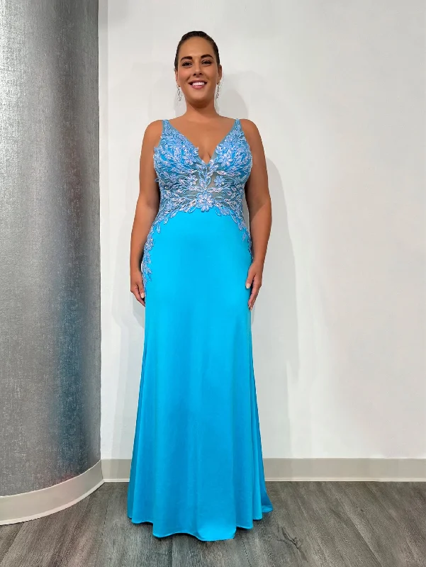 Comfortable wedding guest dresses for dancing all night -Plus Size Fitted Floral Applique Gown by Tiffany Designs 16137 Comfortable wedding guest dresses for dancing all night -Plus Size Fitted Floral Applique Gown by Tiffany Designs 16137