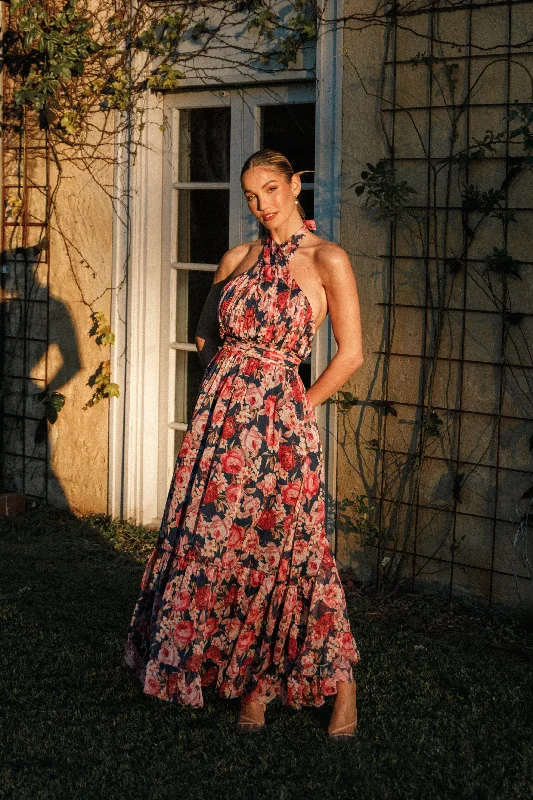 short cocktail dresses with sequins for holiday celebrations --Lennon Halterneck Maxi Dress - Navy Floral short cocktail dresses with sequins for holiday celebrations --Lennon Halterneck Maxi Dress - Navy Floral