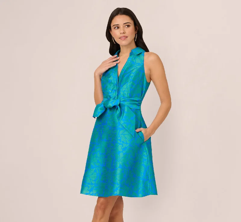 Elegant wedding guest dresses with simple lines -Sleeveless Printed Tie Front Short Dress In Blue Green Elegant wedding guest dresses with simple lines -Sleeveless Printed Tie Front Short Dress In Blue Green