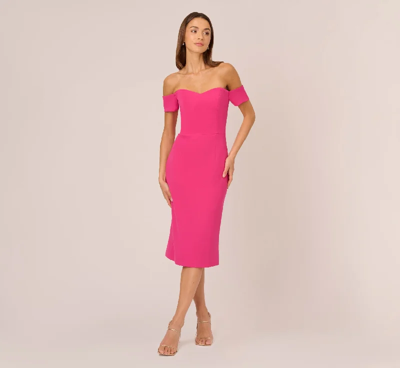 Spring dresses for long-lasting comfort and style -Off The Shoulder Midi Dress With Sweetheart Neckline In Brilliant Fuchsia Spring dresses for long-lasting comfort and style -Off The Shoulder Midi Dress With Sweetheart Neckline In Brilliant Fuchsia