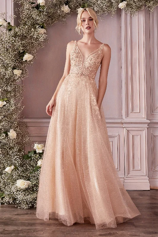 formal dresses with mesh sleeves for subtle coverage --Long Embellished Tulle Dress by Cinderella Divine CD0196 formal dresses with mesh sleeves for subtle coverage --Long Embellished Tulle Dress by Cinderella Divine CD0196