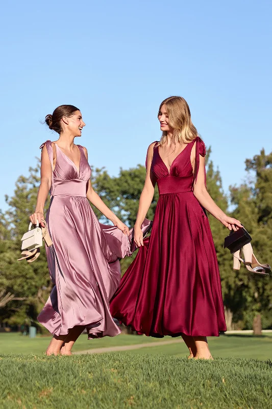 bridesmaid dresses with chiffon overlays for soft texture --Satin Sleeveless A-line Tea Length Dress by Ladivine 7499 bridesmaid dresses with chiffon overlays for soft texture --Satin Sleeveless A-line Tea Length Dress by Ladivine 7499