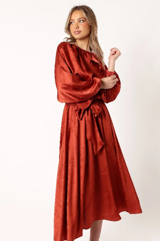 cocktail dresses with lace backs for intricate detail --Lexie Long Sleeve Midi Dress - Bronze cocktail dresses with lace backs for intricate detail --Lexie Long Sleeve Midi Dress - Bronze