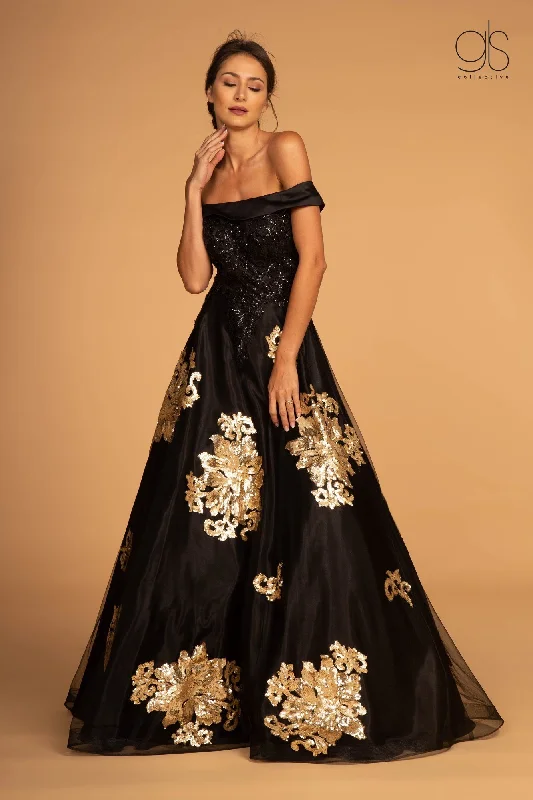 cocktail dresses with beaded bodices for sparkle --Floral Sequin Long Off the Shoulder Dress by GLS Gloria GL2542 cocktail dresses with beaded bodices for sparkle --Floral Sequin Long Off the Shoulder Dress by GLS Gloria GL2542