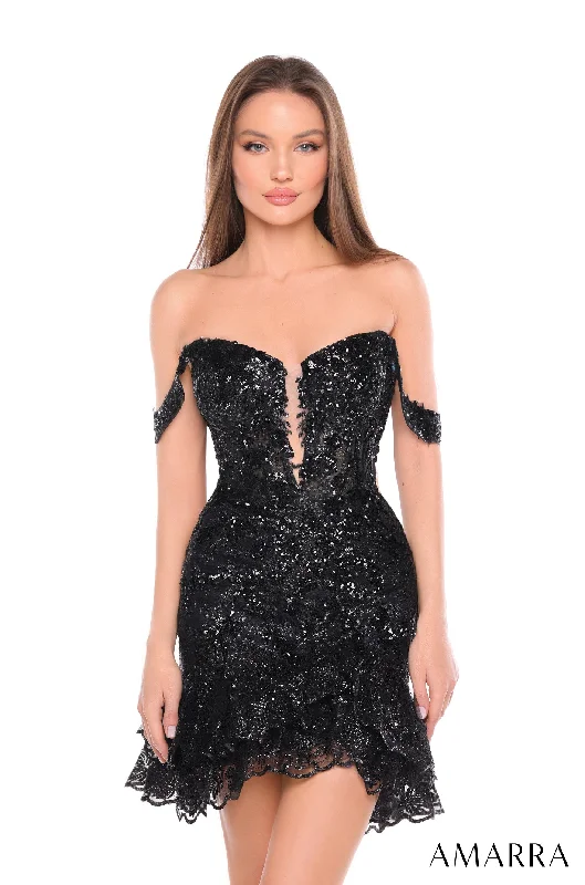 Graduation dresses with lace details for a feminine touch -Fitted Short Off Shoulder Tiered Dress by Amarra 88060 - Outlet