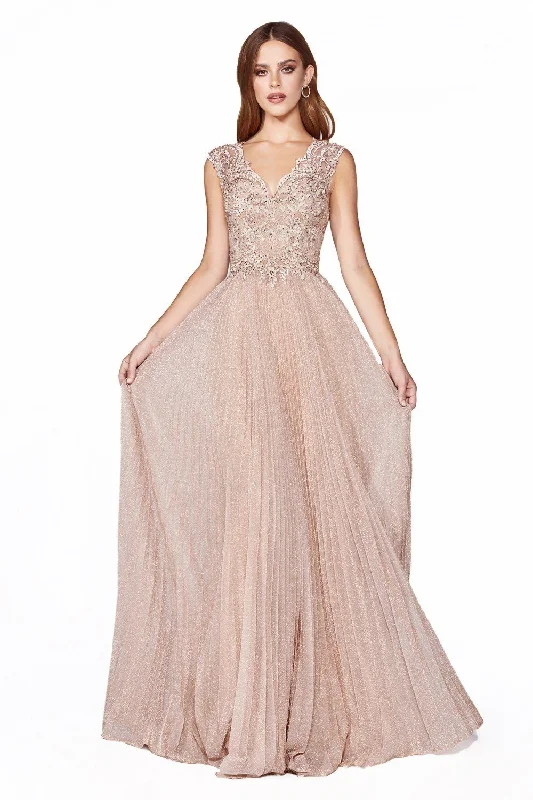 Wedding guest dresses in luxurious fabrics like velvet and satin -Long Cap Sleeve Metallic Lace Dress by Cinderella Divine HT011 Wedding guest dresses in luxurious fabrics like velvet and satin -Long Cap Sleeve Metallic Lace Dress by Cinderella Divine HT011