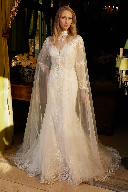 cocktail dresses with open shoulder designs for summer --Long Sleeve Cape Bridal Gown by GLS Gloria GL3605