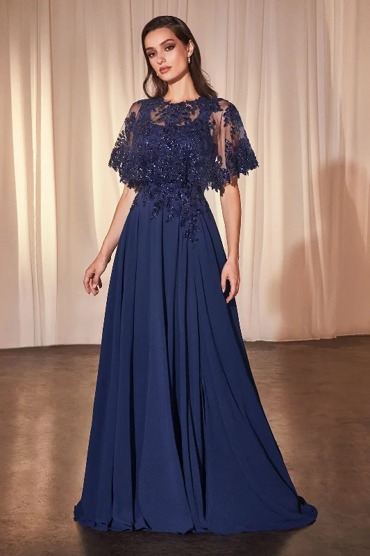Trendy wedding guest dresses for boho-themed weddings -Sleeveless Capelet A-line Gown by Ladivine CDS503 Trendy wedding guest dresses for boho-themed weddings -Sleeveless Capelet A-line Gown by Ladivine CDS503