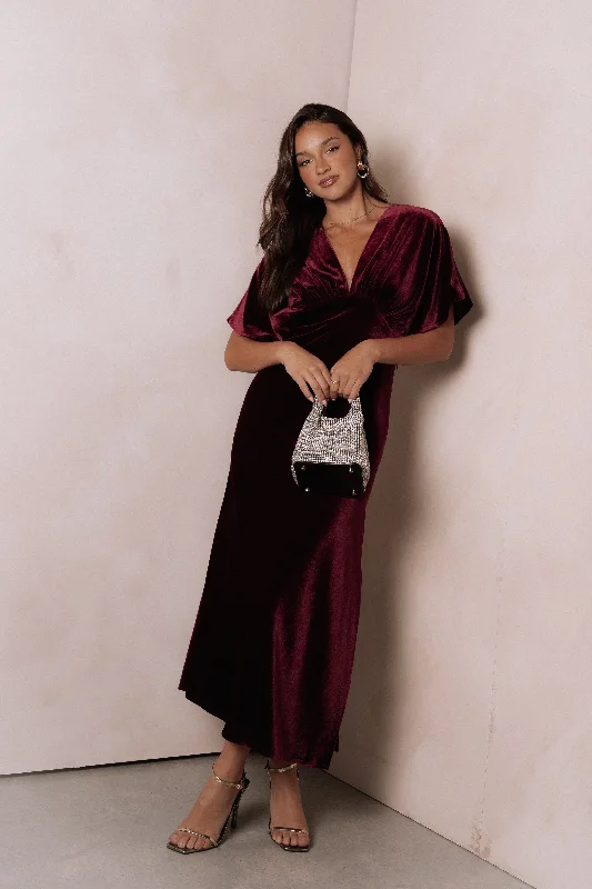 emerald green bridesmaid dresses for fall weddings outdoor --Ricki Velvet Maxi Dress - Wine emerald green bridesmaid dresses for fall weddings outdoor --Ricki Velvet Maxi Dress - Wine