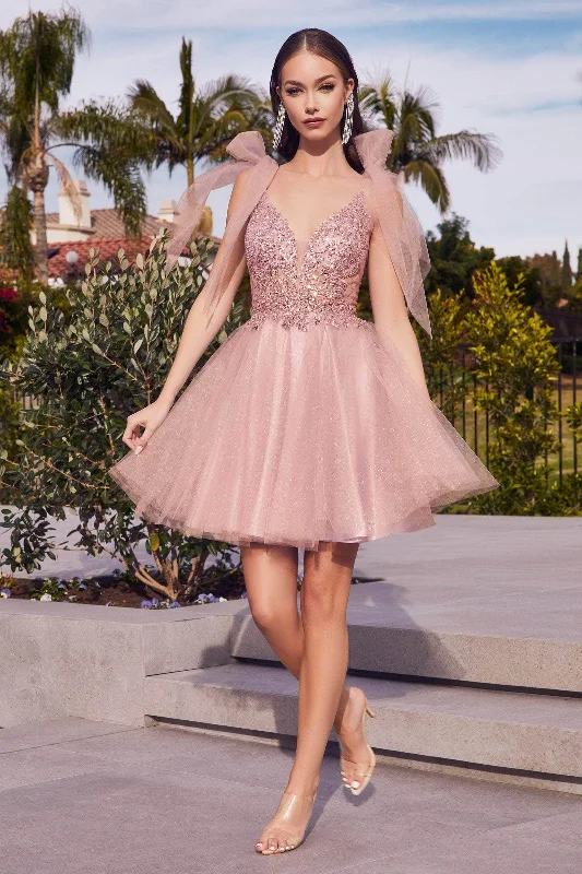 Ladivine CD0174 - Adorned Deep V Neck A-line Dress