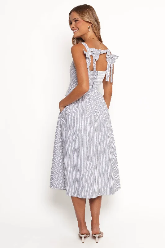 Beautiful white dresses for upscale events -Johanna Midi Dress - Grey/White
