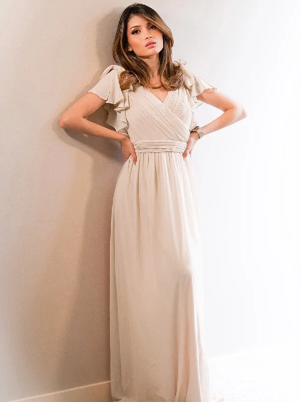 Classy knee-length dresses for cocktail events -Maxi Long Chiffon Wholesale Evening Dress With Ruffles Sleeves Classy knee-length dresses for cocktail events -Maxi Long Chiffon Wholesale Evening Dress With Ruffles Sleeves