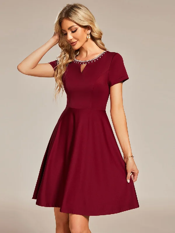Sophisticated satin cocktail dresses for ladies -Round Neck Rhinestone Mini Wholesale Homecoming Cocktail Dresses Sophisticated satin cocktail dresses for ladies -Round Neck Rhinestone Mini Wholesale Homecoming Cocktail Dresses