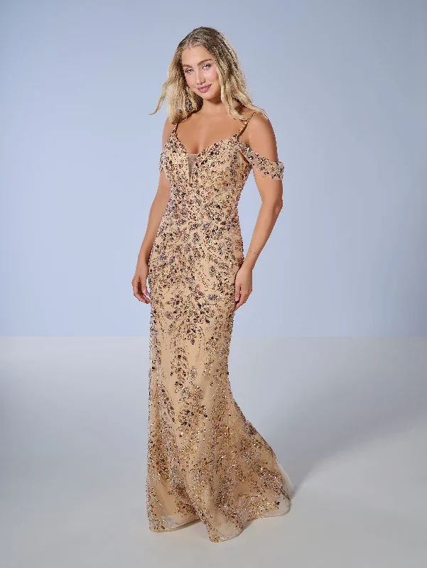 formal dresses for teenagers with modest necklines --Beaded Fitted V-Neck Gown by Tiffany Designs 16230