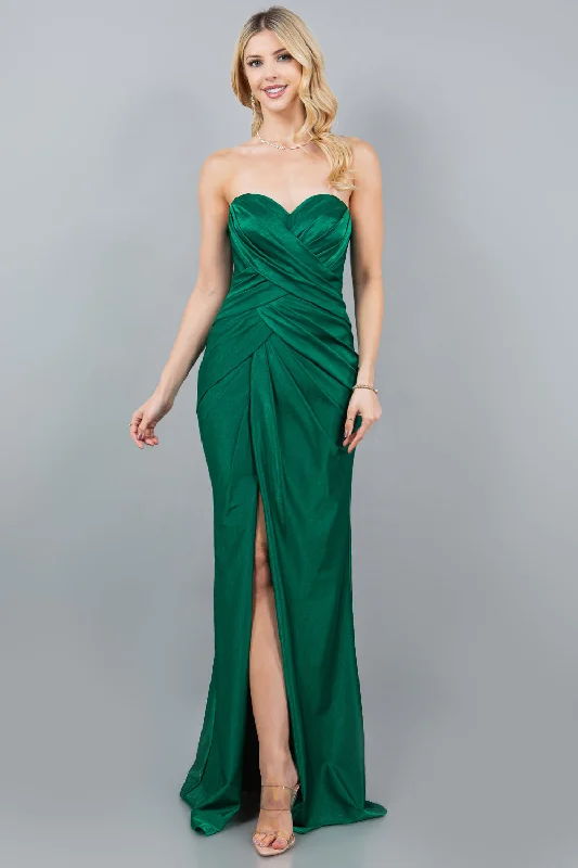 bridesmaid dresses with off-shoulder sleeves for summer --Fitted Ruched Strapless Slit Gown by Cinderella Couture 8095J bridesmaid dresses with off-shoulder sleeves for summer --Fitted Ruched Strapless Slit Gown by Cinderella Couture 8095J