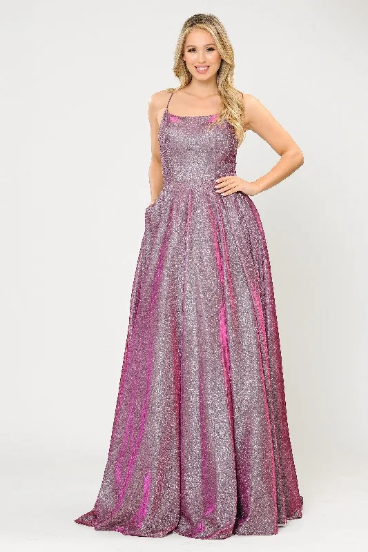 Gorgeous floral wedding guest dresses for spring celebrations -Long Iridescent Glitter Dress with Open Corset Back by Poly USA 8574 Gorgeous floral wedding guest dresses for spring celebrations -Long Iridescent Glitter Dress with Open Corset Back by Poly USA 8574