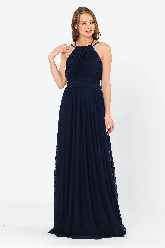 bridesmaid dresses for beach weddings with light fabrics --Long Ruched Halter A-line Dress by Poly USA 8396 bridesmaid dresses for beach weddings with light fabrics --Long Ruched Halter A-line Dress by Poly USA 8396