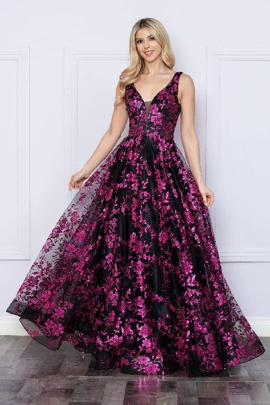 cocktail dresses with velvet finishes for winter warmth --Glitter Print Sleeveless A-line Gown by Poly USA 9298 cocktail dresses with velvet finishes for winter warmth --Glitter Print Sleeveless A-line Gown by Poly USA 9298