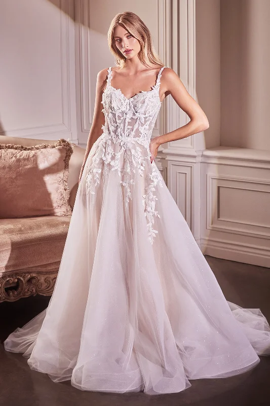 Satin wedding guest dresses for evening elegance -Lace Applique Sleeveless Wedding Gown by Ladivine CDS477W Satin wedding guest dresses for evening elegance -Lace Applique Sleeveless Wedding Gown by Ladivine CDS477W