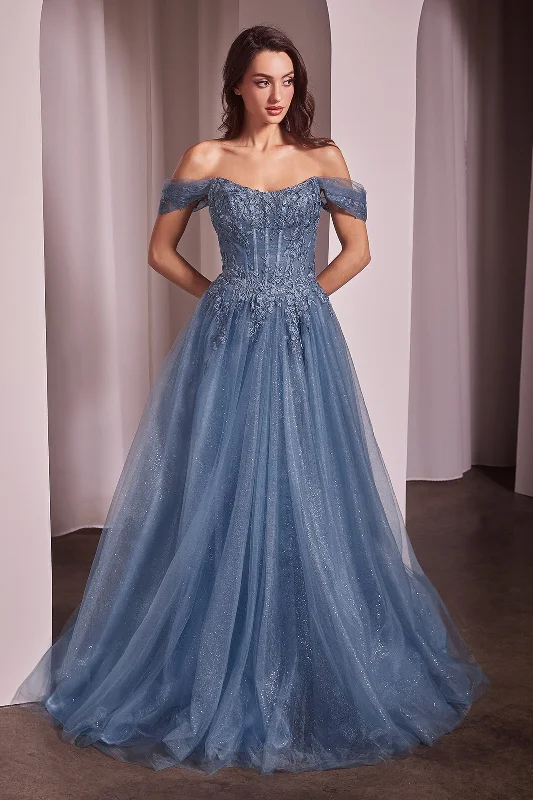 formal dresses for tall women with empire waistlines --Applique Off Shoulder A-line Gown by Ladivine CD799 formal dresses for tall women with empire waistlines --Applique Off Shoulder A-line Gown by Ladivine CD799