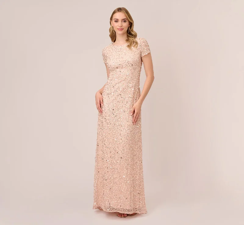 formal dresses with floral appliques for romantic looks --Scoop Back Sequin Gown In Blush formal dresses with floral appliques for romantic looks --Scoop Back Sequin Gown In Blush