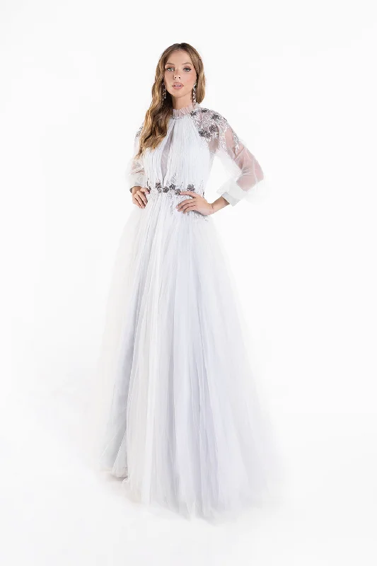 Trendy wedding guest dresses in pastel colors for a soft look -Long Sleeve Tulle A-line Gown by Lucci Lu C8057 - Outlet Trendy wedding guest dresses in pastel colors for a soft look -Long Sleeve Tulle A-line Gown by Lucci Lu C8057 - Outlet