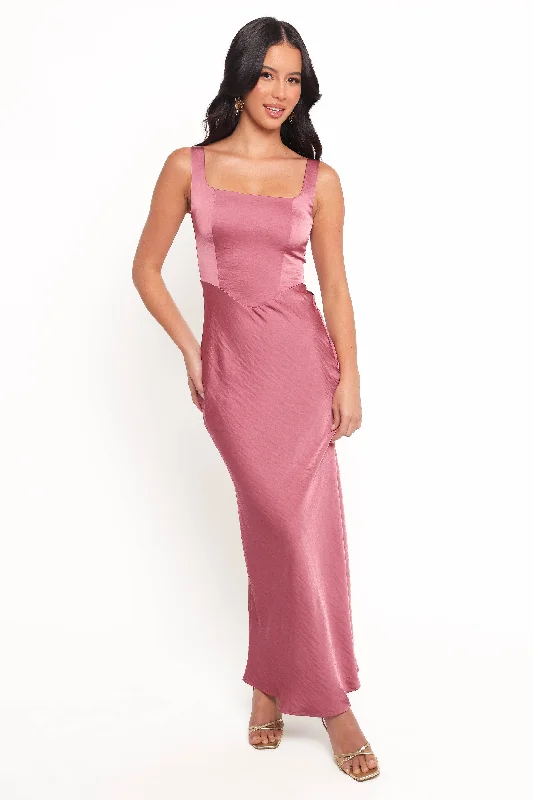 formal dresses for bridesmaids in matching pastel colors --Emile Midi Dress - Rose