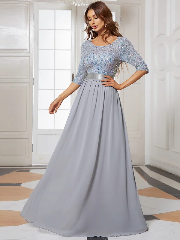 formal dresses for business galas with classic cuts --Elegant Round Neckline 3/4 Sleeve Sequins Patchwork Wholesale Evening Dress formal dresses for business galas with classic cuts --Elegant Round Neckline 3/4 Sleeve Sequins Patchwork Wholesale Evening Dress