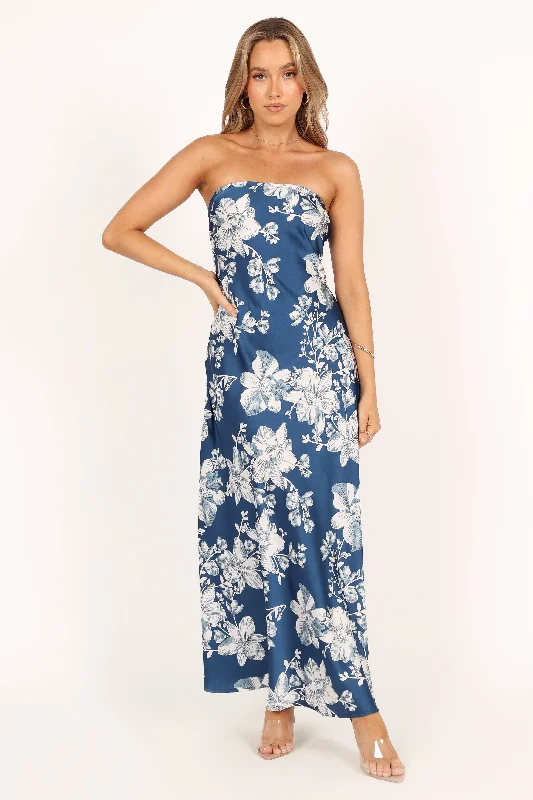 cocktail dresses with lace backs for intricate detail --Gemma Strapless Maxi Dress - Blue Floral cocktail dresses with lace backs for intricate detail --Gemma Strapless Maxi Dress - Blue Floral