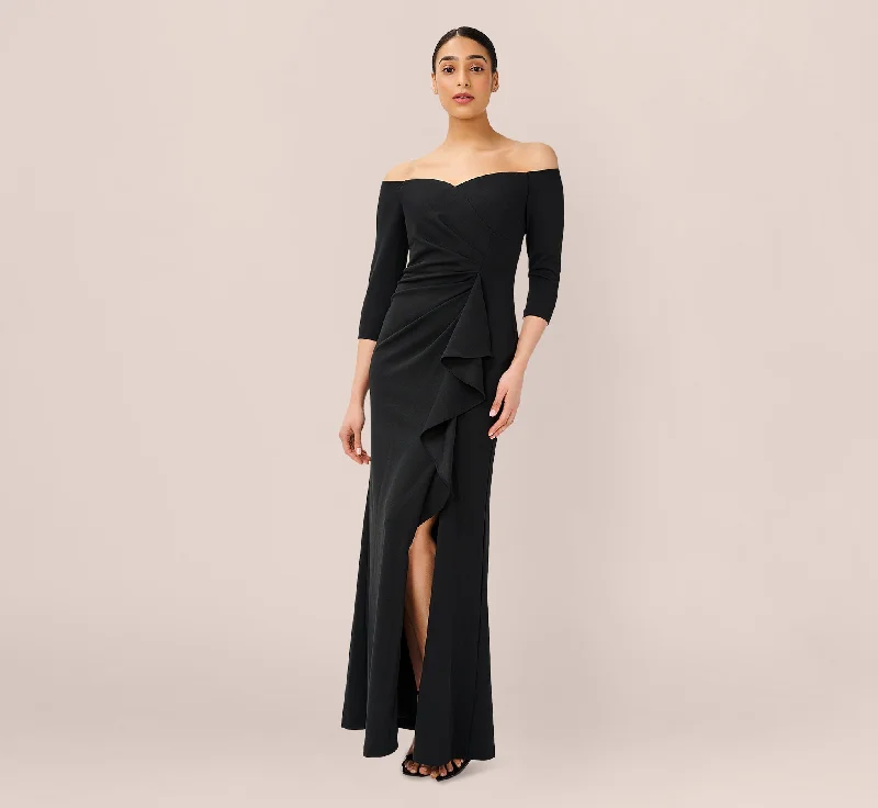 formal dresses for winter weddings with velvet and long sleeves --Off The Shoulder Dress With Cascading Ruffle Detail In Black formal dresses for winter weddings with velvet and long sleeves --Off The Shoulder Dress With Cascading Ruffle Detail In Black