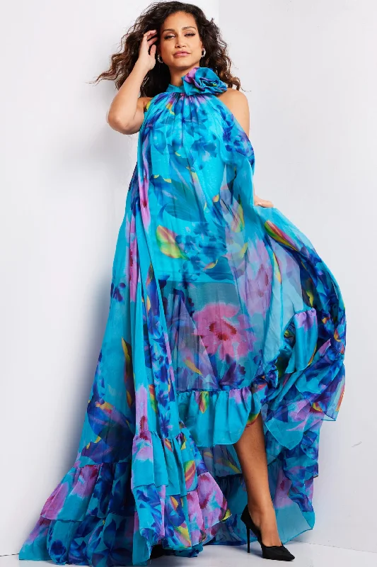 formal dresses for senior women with classic cuts --Floral Print Halter A-line Gown by Jovani 38721 formal dresses for senior women with classic cuts --Floral Print Halter A-line Gown by Jovani 38721