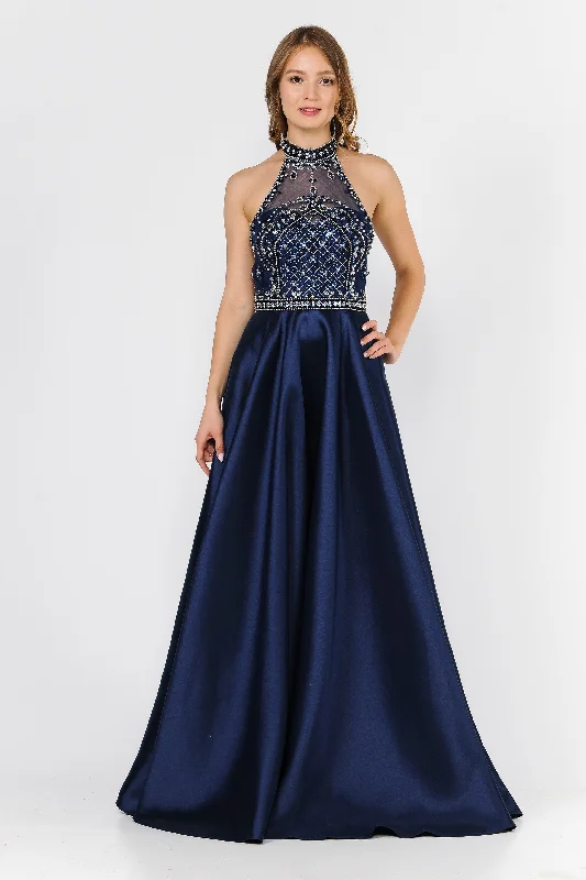 cocktail dresses with bow accents for feminine touch --Long High-Neck Illusion Dress with Beaded Bodice by Poly USA 8344 cocktail dresses with bow accents for feminine touch --Long High-Neck Illusion Dress with Beaded Bodice by Poly USA 8344