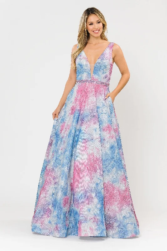 cocktail dresses with long sleeves for cooler weather --Long A-line Glitter Tie Dye Formal Dress by Poly USA 8346 cocktail dresses with long sleeves for cooler weather --Long A-line Glitter Tie Dye Formal Dress by Poly USA 8346