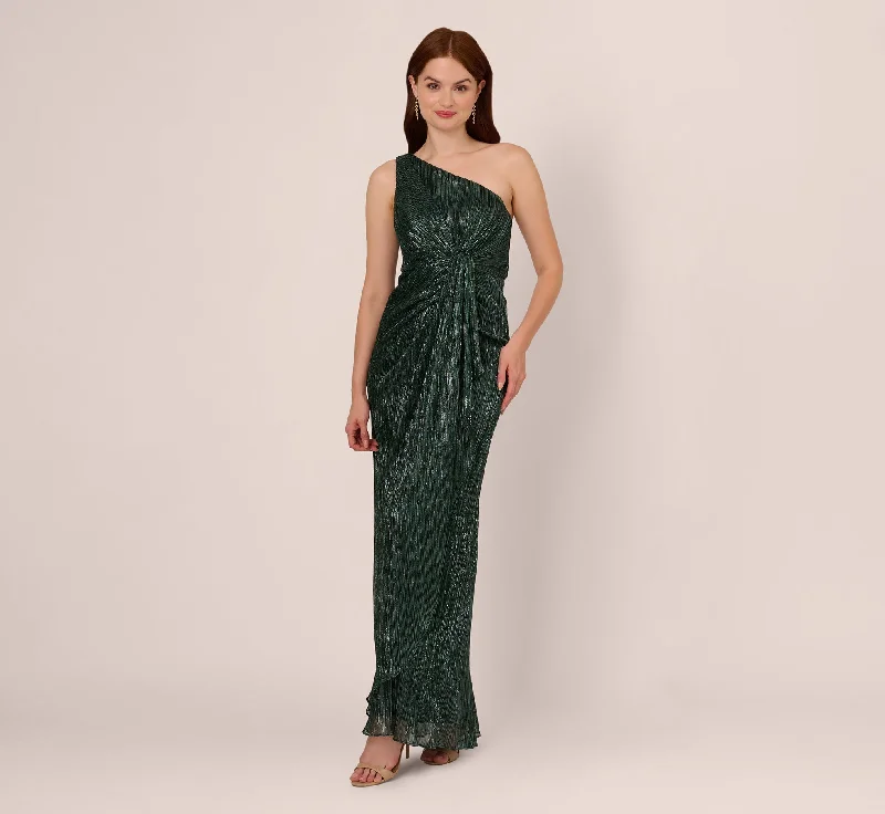 formal dresses with tiered skirts for volume and movement --Stardust Pleated Draped One Shoulder Gown In Green Pine formal dresses with tiered skirts for volume and movement --Stardust Pleated Draped One Shoulder Gown In Green Pine