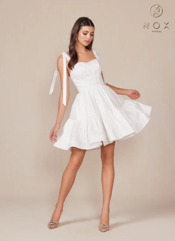 Perfect short party dresses for summer nights -White Short Sleeveless Ribbon Dress by Nox Anabel T869W Perfect short party dresses for summer nights -White Short Sleeveless Ribbon Dress by Nox Anabel T869W