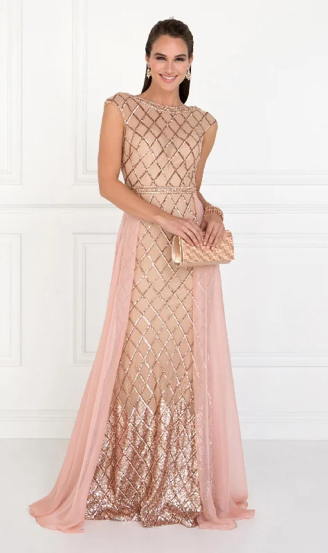 Sexy wedding guest dresses with back cutouts for added drama -Embellished Long Cap Sleeve Dress by Elizabeth K GL1577