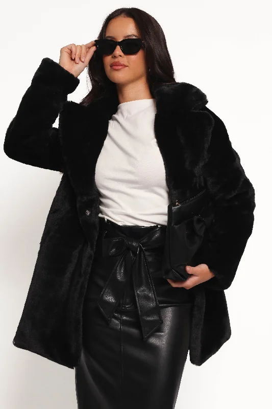 Sparkling sequin wedding guest dresses for a dazzling look -Meeka Faux Fur Jacket - Black Sparkling sequin wedding guest dresses for a dazzling look -Meeka Faux Fur Jacket - Black