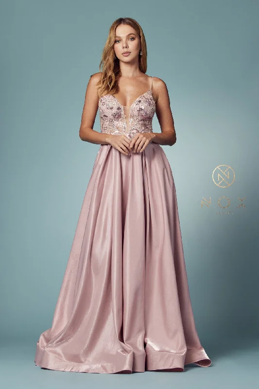 cocktail dresses with lace sleeves for modesty --Sleeveless Iridescent A-line Gown by Nox Anabel E1004 cocktail dresses with lace sleeves for modesty --Sleeveless Iridescent A-line Gown by Nox Anabel E1004
