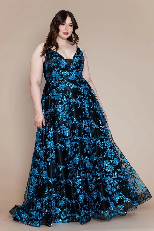 Best wedding guest dresses for springtime celebrations -Plus Size Glitter Print Sleeveless A-line Gown by Poly USA W1134 Best wedding guest dresses for springtime celebrations -Plus Size Glitter Print Sleeveless A-line Gown by Poly USA W1134